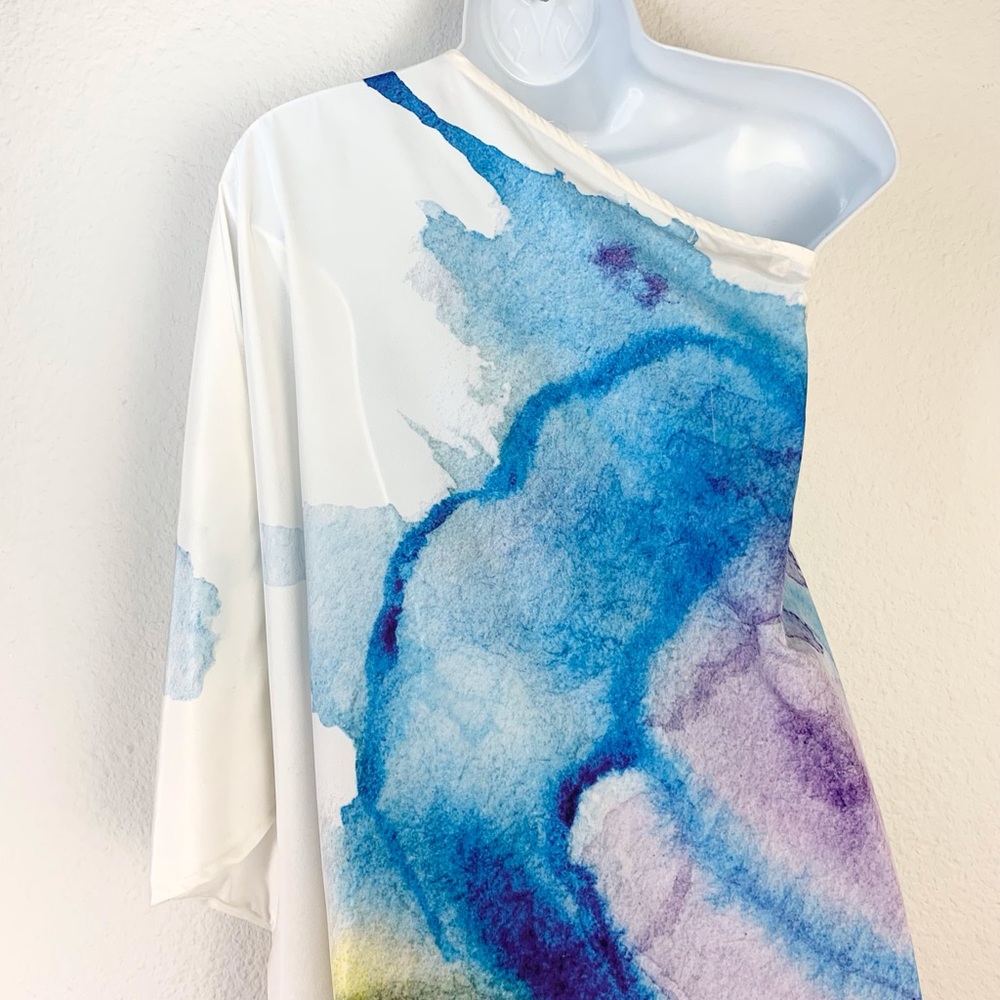 America & Beyond Rainbow Butterfly One Shoulder Dress Sz S - Picture 11 of 14